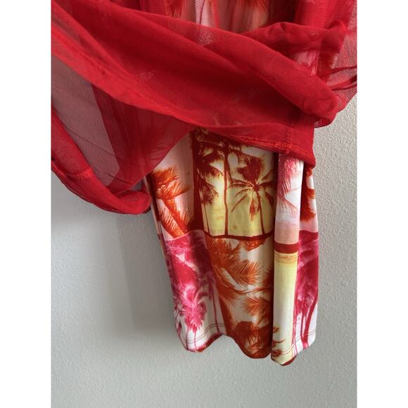 Y2K 90s Maxi Dress Mesh See through Hawaiian Red NECESSARY Objects Bodycon - Picture 5 of 16